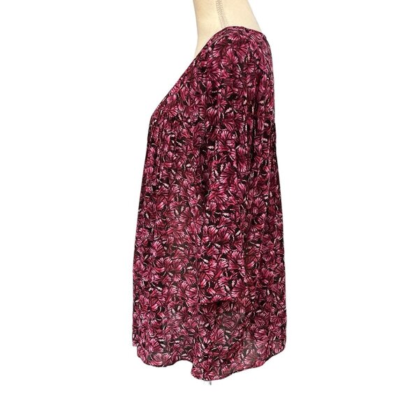 Michael Kors Top Women 1X Dark Purple Floral Chiffon Pleated Semi Sheer Blouse - Picture 2 of 8